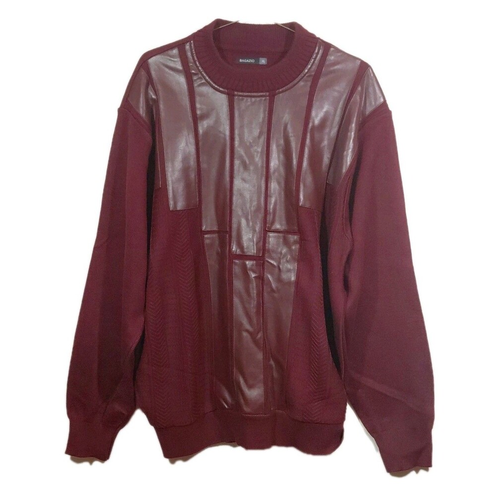 Vintage Bagazio 3D Faux Leather Wine Pullover Men's Sweater XL